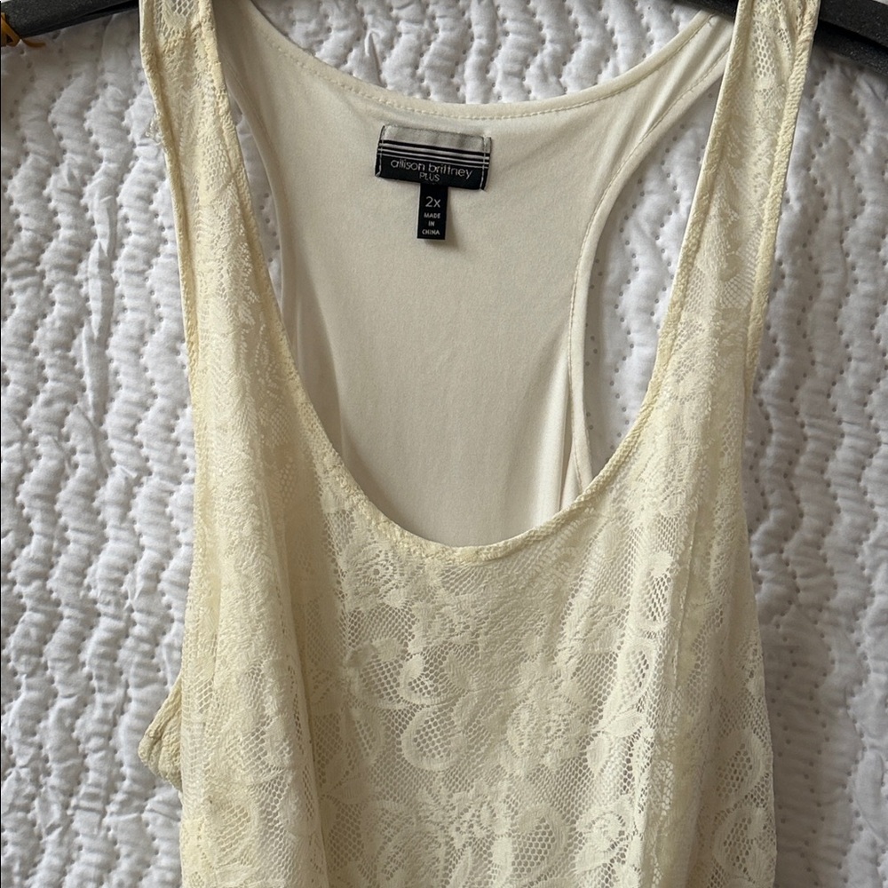 Allison Brittney Cream Lace Maxi Dress with Brown Tie